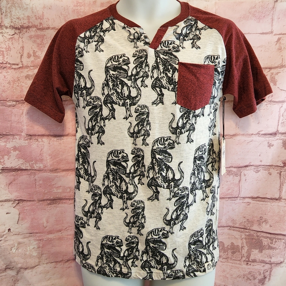 Free Planet Boys Short Sleeve Raglan Shirt T-Rex with Sunglasses Size 14/16 NWT